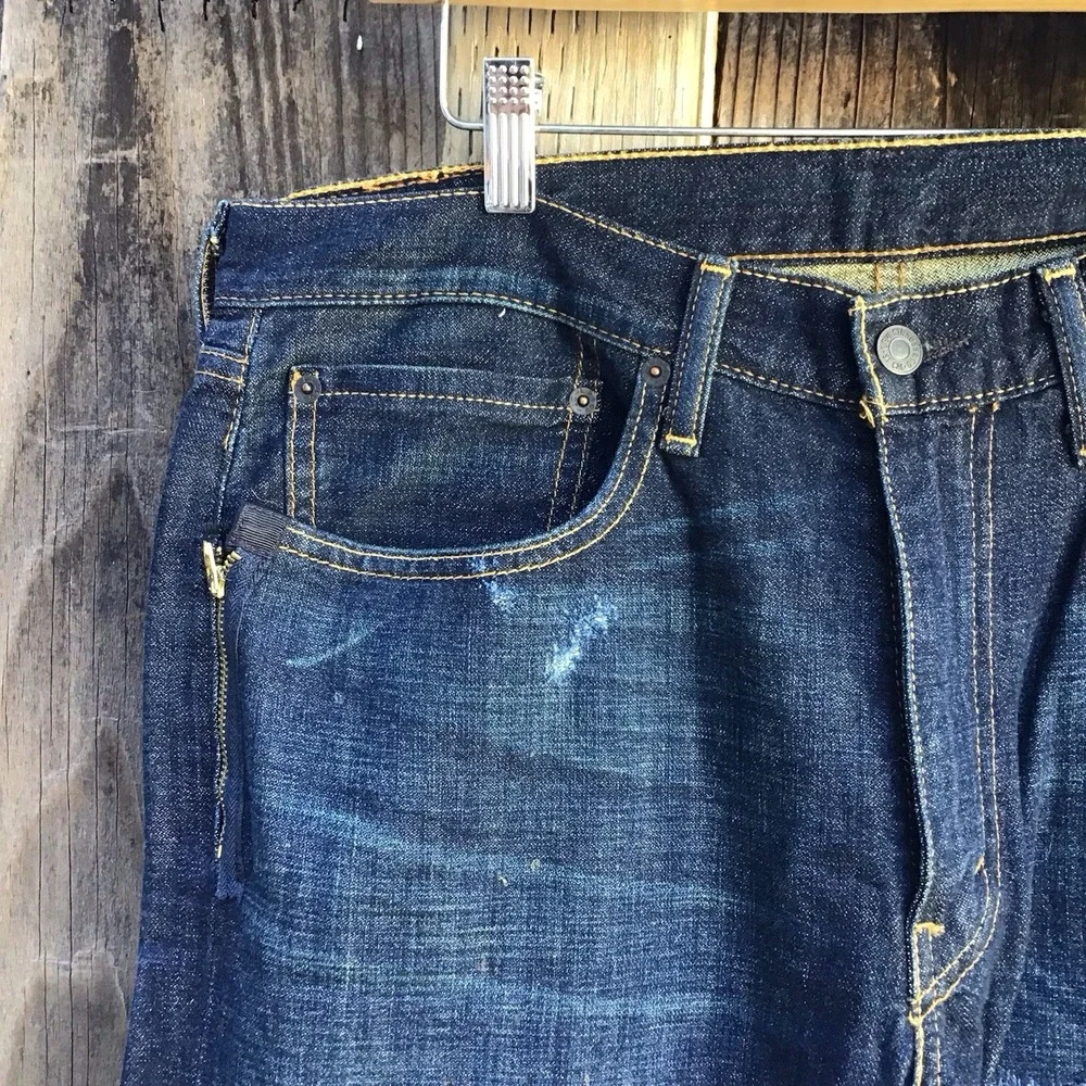 Levi's 514 Custom Distressed Jeans Mens 34 (36x28) Dark Wash Ripped Straight Leg